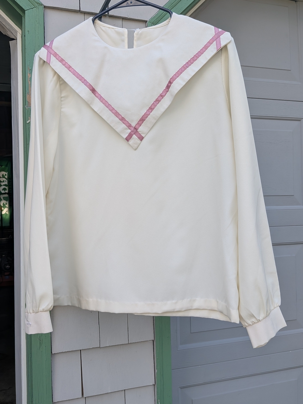 Women's Cream Sailor-Collar Blouse with Pink Trim